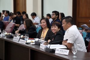 From left to right: Department of Social Welfare and Development (DSWD) Protective Services Bureau (PSB) Director Alice Bonoan, Standards Bureau Director Marites Maristela and Undersecretary Mae Fe Ancheta-Templa attend the House Committee on Appropriations deliberation on the Substitute Bill to House Bill No. 438 or the "Social Welfare and Development Agencies (SWDAs) Act."