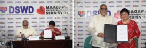 (From Right to Left) Department of Social Welfare (DSWD) Secretary Judy M. Taguiwalo and United Nations World Food Programme (WFP) Philippines Representative and Country Director Praveen Agrawal sign the deed of donation and acceptance for the Mechanized Production System installed at the DSWD National Resource Operations Center (NROC) during its ceremonial turnover held at the DSWD Katapatan Board Room, Batasan Hills, Quezon City.