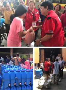 Photo 1: Department of Social Welfare and Development (DSWD) Secretary Judy M. Taguiwalo distributes family food packs (FFPs) to Marawi crisis-affected families staying with their relatives and friends in Barangay Bagong Silang, Iligan City.  Photos 2 & 3: Other than FFPs, the DSWD also provides non-food items such as water containers, pails, basins, and cooking utensils to the evacuees to enable them to cook their own food.