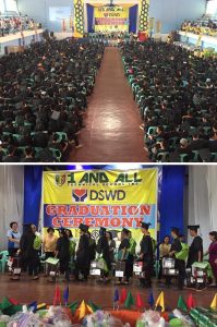 More than 1,000 beneficiaries of the 15-day skills training, under the Department of Social Welfare and Development's (DSWD) Sustainable Livelihood Program (SLP), receive their certificates of completion and starters kits during their graduation ceremony.