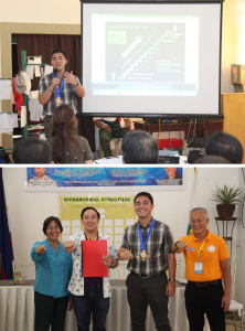 Photo 1: Department of Social Welfare and Development (DSWD) Assistant Secretary for Special Concerns Jose Antonio Hernandez presents the Department's Yakap Bayan trajectory in rehabilitating drug surrenderees.  Photo 2: Asec. Hernandez poses with Lucban Mayor Celso Olivier T. Dator (2nd from left) during the closing program of the the Municipality's Basic Trainer's Training on Therapeutic Community Modality in preparation for the DSWD Yakap Bayan Program implementation in the town. Also in the picture are Vice Mayor Armando Abutal (rightmost), and Parole and Probation Administration Regional Director Edita K. Buemio (leftmost).