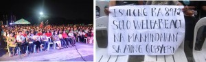 The huge crowd of solo parents–making their presence felt.   (Right) This hand-lettered sign says it all.