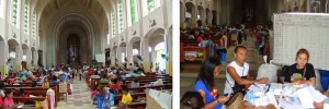 Redemptorist Church evacuation center in Tacloban City.  At the church's entrance is an information/ evacuation management center manned by people from the LGU of Tacloban.