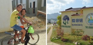 Two young girls beam as they pedal around their new community in Ridgeview Park 1. They and the other 'Yolanda' survivors who have transferred to the permanent relocation site are grateful for their new homes where they can have better opportunities for a brighter future.