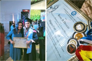 Ronel Desales and his mother, Casilda, during the college graduation ceremony at the Colegio de la Purisma Concepcion in Roxas City. Ronel graduated magna cum laude and received two awards for academic excellence.