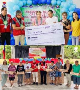 Department of Social Welfare and Development (DSWD) Undersecretary for Inclusive-Sustainable Peace and Special Concerns Alan Tanjusay turns over the check worth Php16.8 million to the Municipality of Makilala in Cotabato province for the construction of 21 day care centers under the agency’s Payapa at Masaganang PamayaNan (PAMANA) program.  Attending the turnover activity were DSWD Field Office 12-SOCCSKSARGEN Regional Director Loreto Cabaya Jr.,  3rd District of Cotabato City Congresswoman Ma. Alana Samantha Santos, local government officials, barangay captains, and day care workers.