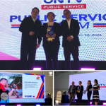 On behalf of the Department of Social Welfare and Development (DSWD), Assistant Secretary Irene Dumlao, who is the agency spokesperson, receives the UNTV's Public Service Award during the broadcast station's 20th Anniversary celebration on Tuesday (November 12) in Quezon City.