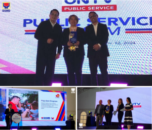 On behalf of the Department of Social Welfare and Development (DSWD), Assistant Secretary Irene Dumlao, who is the agency spokesperson, receives the UNTV's Public Service Award during the broadcast station's 20th Anniversary celebration on Tuesday (November 12) in Quezon City.